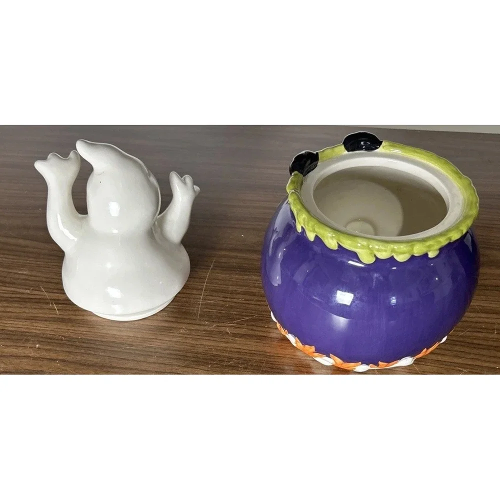 David's Cookies Halloween Witch's Brew Cauldron Cookie Jar Ghost Black Cat Skull